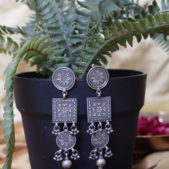 Chandrika Long Earrings with Floral Motif