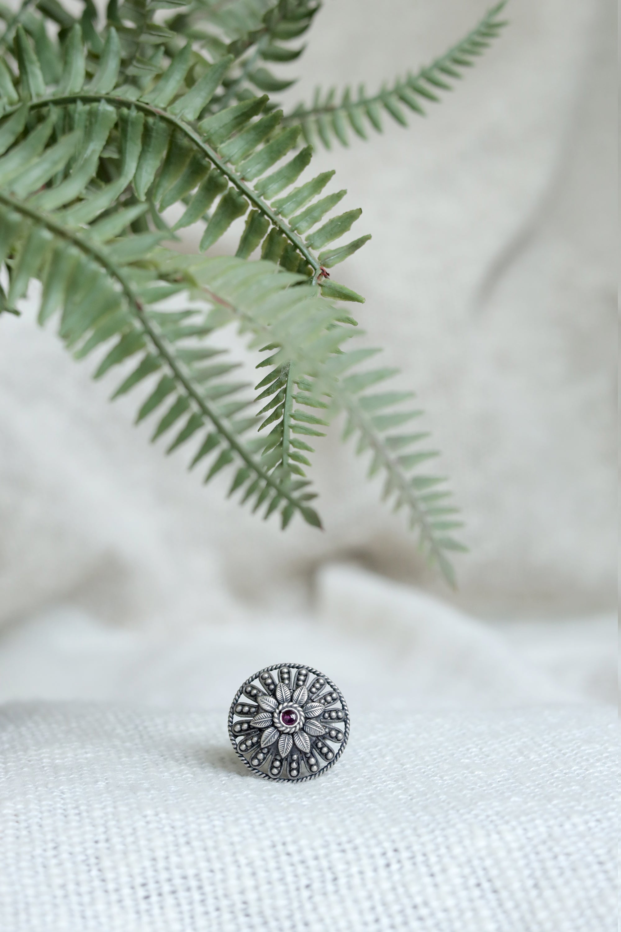 Nayantara Mandala Ring with Red Stone