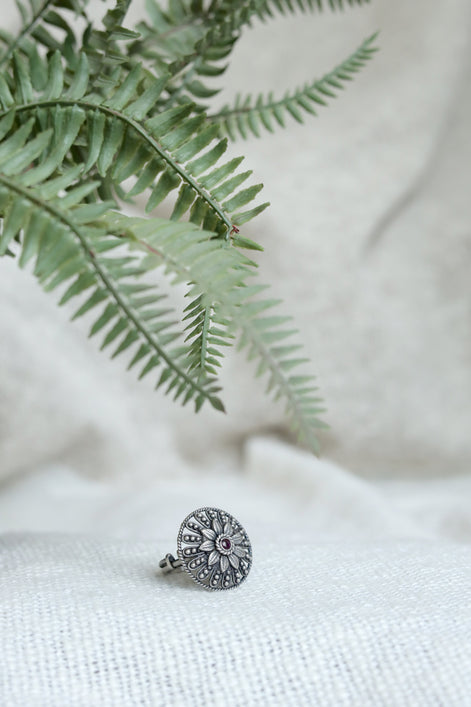 Nayantara Mandala Ring with Red Stone