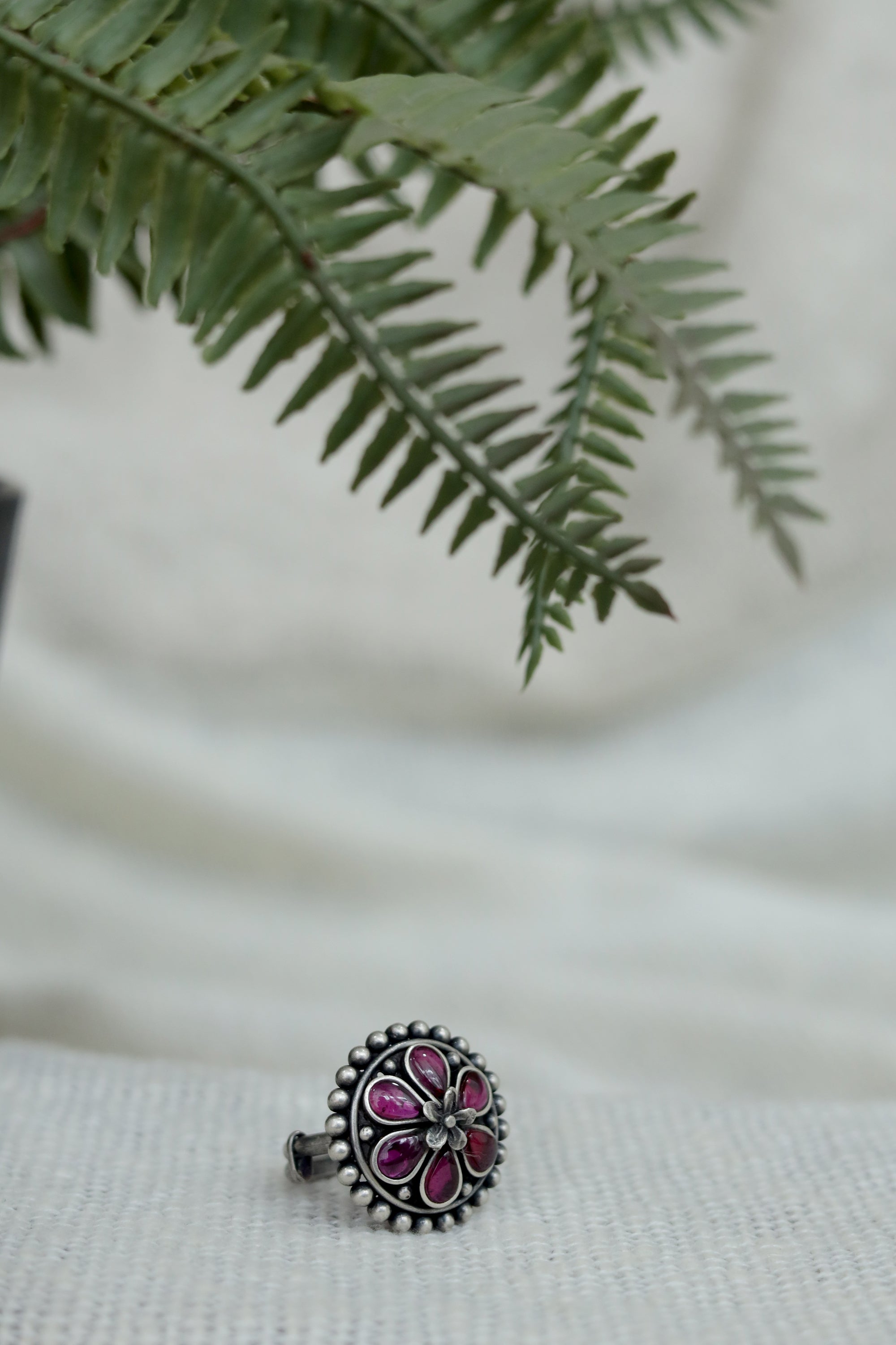 Amara Floral Ring with Red Stone