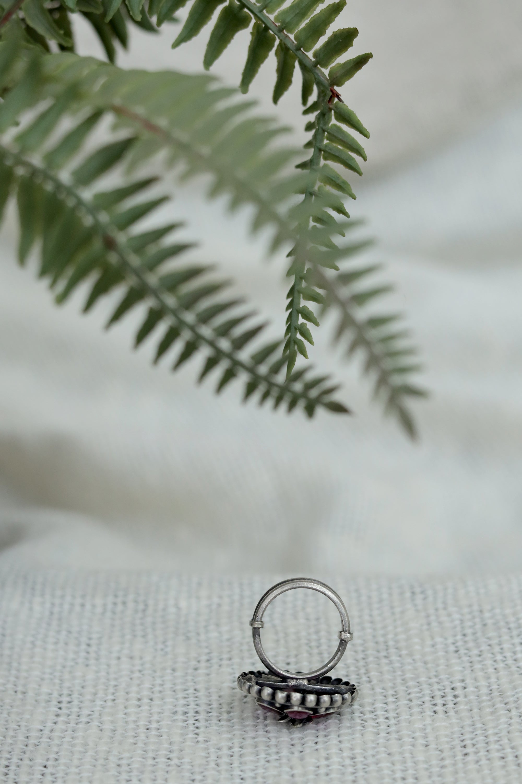 Amara Floral Ring with Red Stone