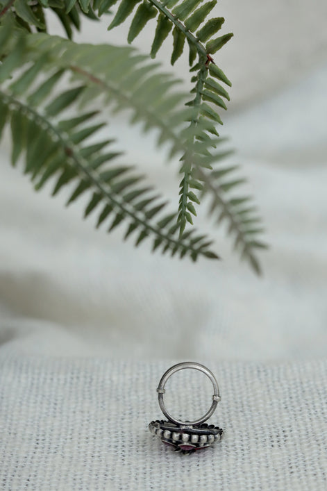 Amara Floral Ring with Red Stone