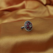 Amara Floral Ring with Red Stone