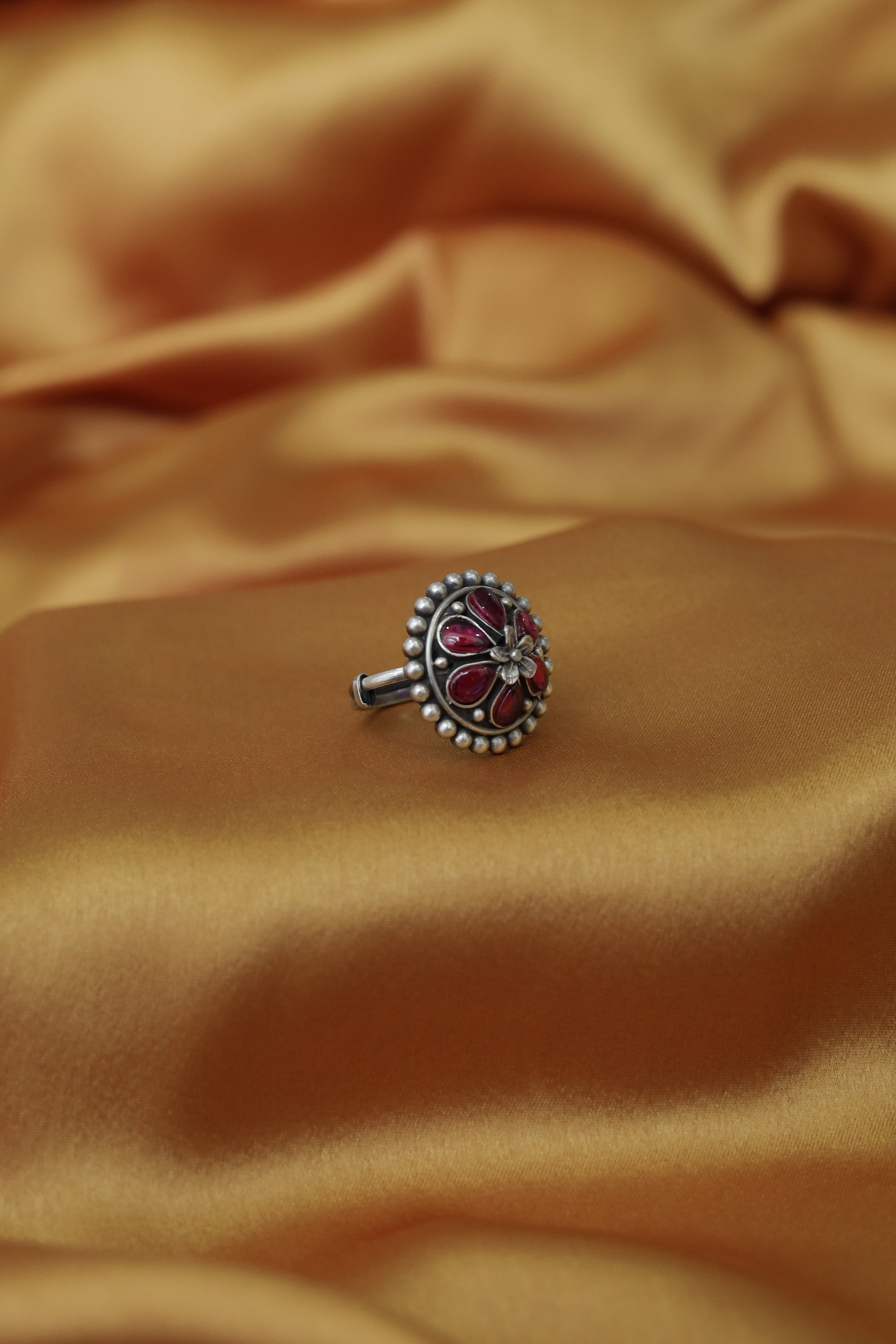 Amara Floral Ring with Red Stone