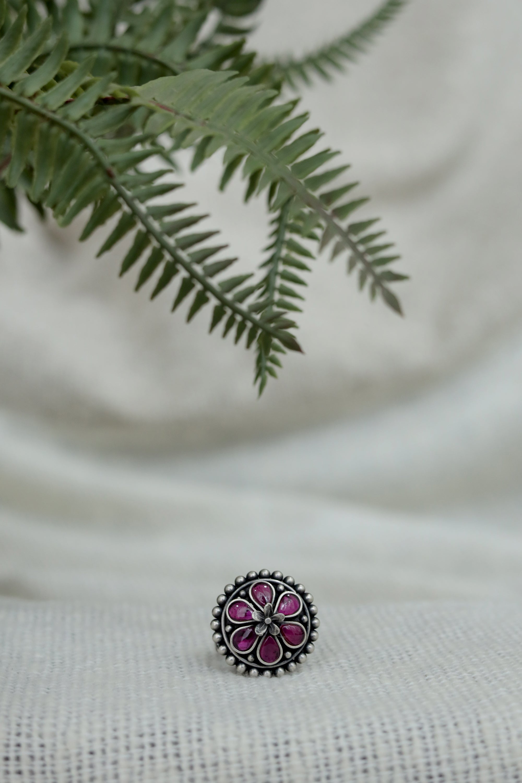 Amara Floral Ring with Red Stone
