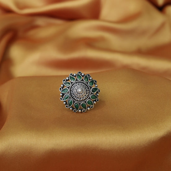 Chandrika Classic Ambi Ring with Floral Motif