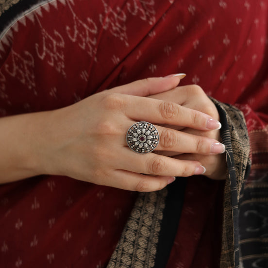 Nayantara Mandala Ring with Red Stone