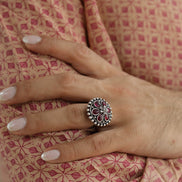 Amara Floral Ring with Red Stone