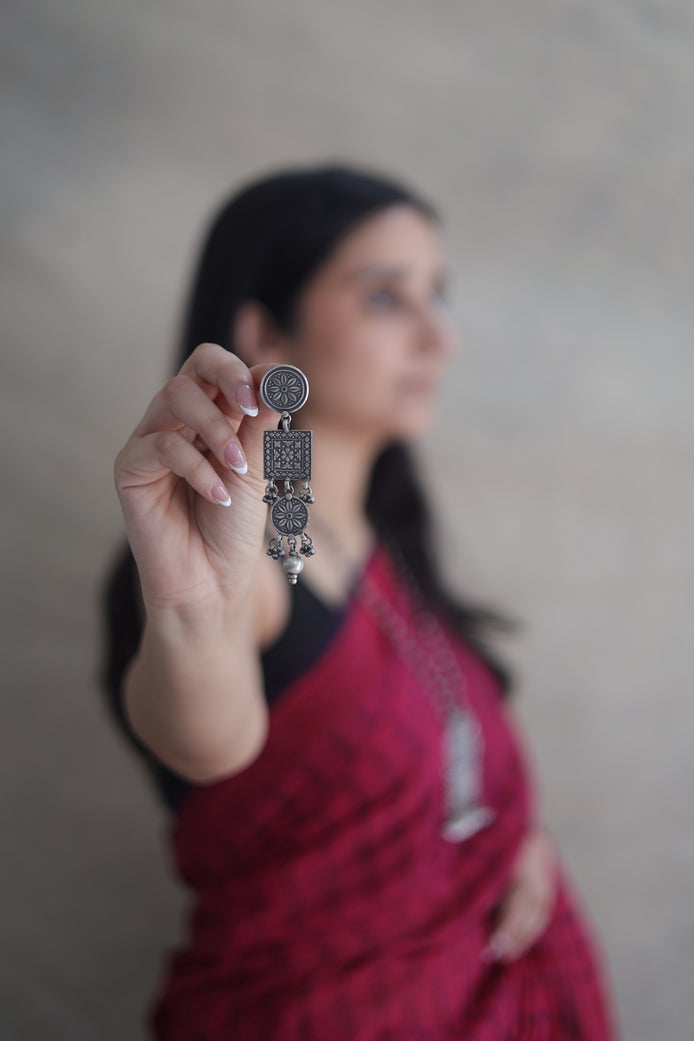 Chandrika Long Earrings with Floral Motif