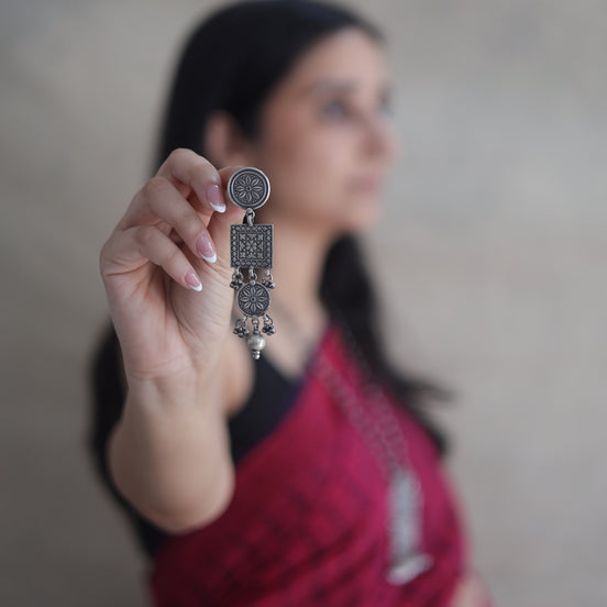 Chandrika Long Earrings with Floral Motif