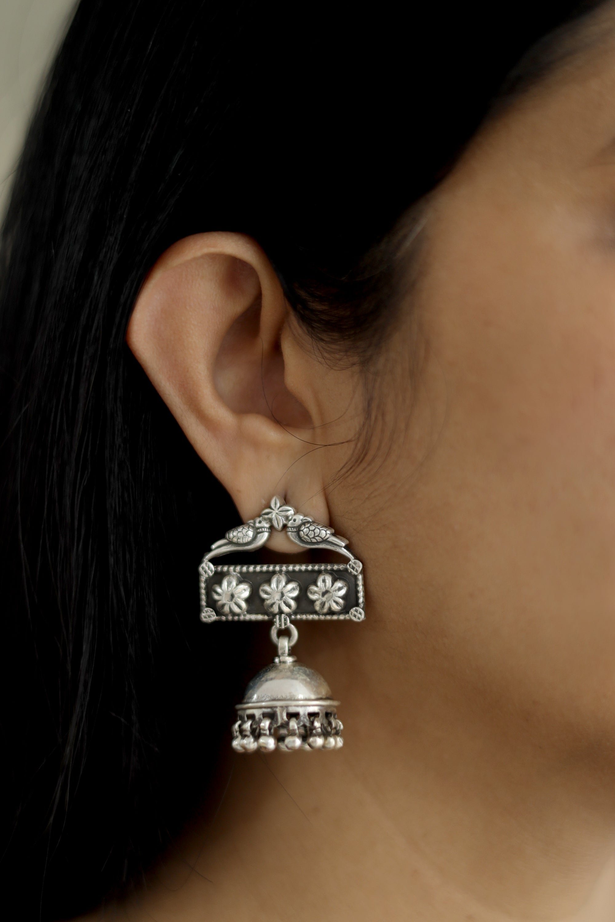 Amara Timeless Jhumki with Birds, Embossed Motifs and Ghungroo