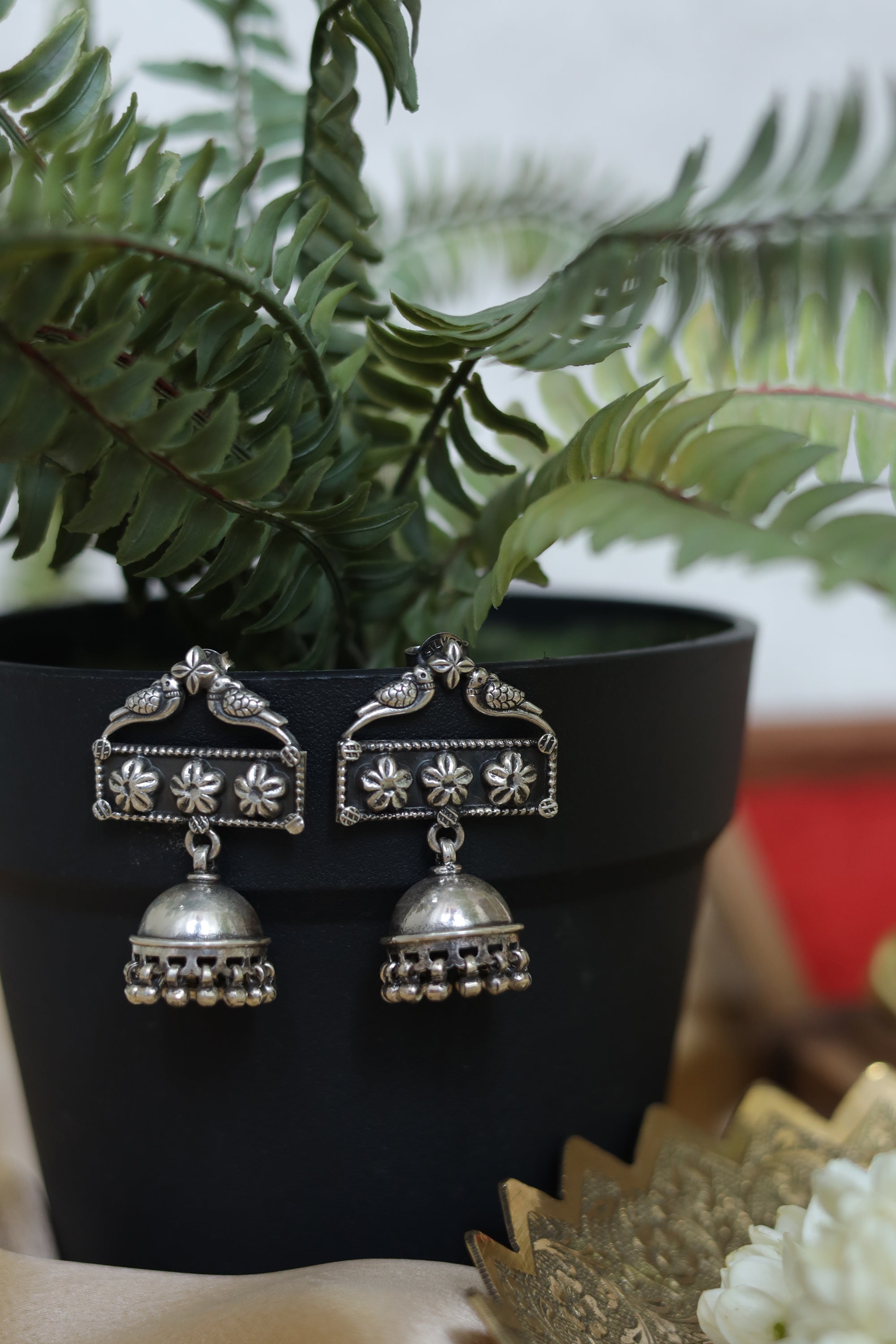 Amara Timeless Jhumki with Birds, Embossed Motifs and Ghungroo