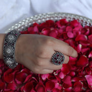 Amara Floral Ring with Red Stone