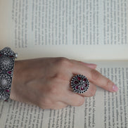 Amara Floral Ring with Red Stone