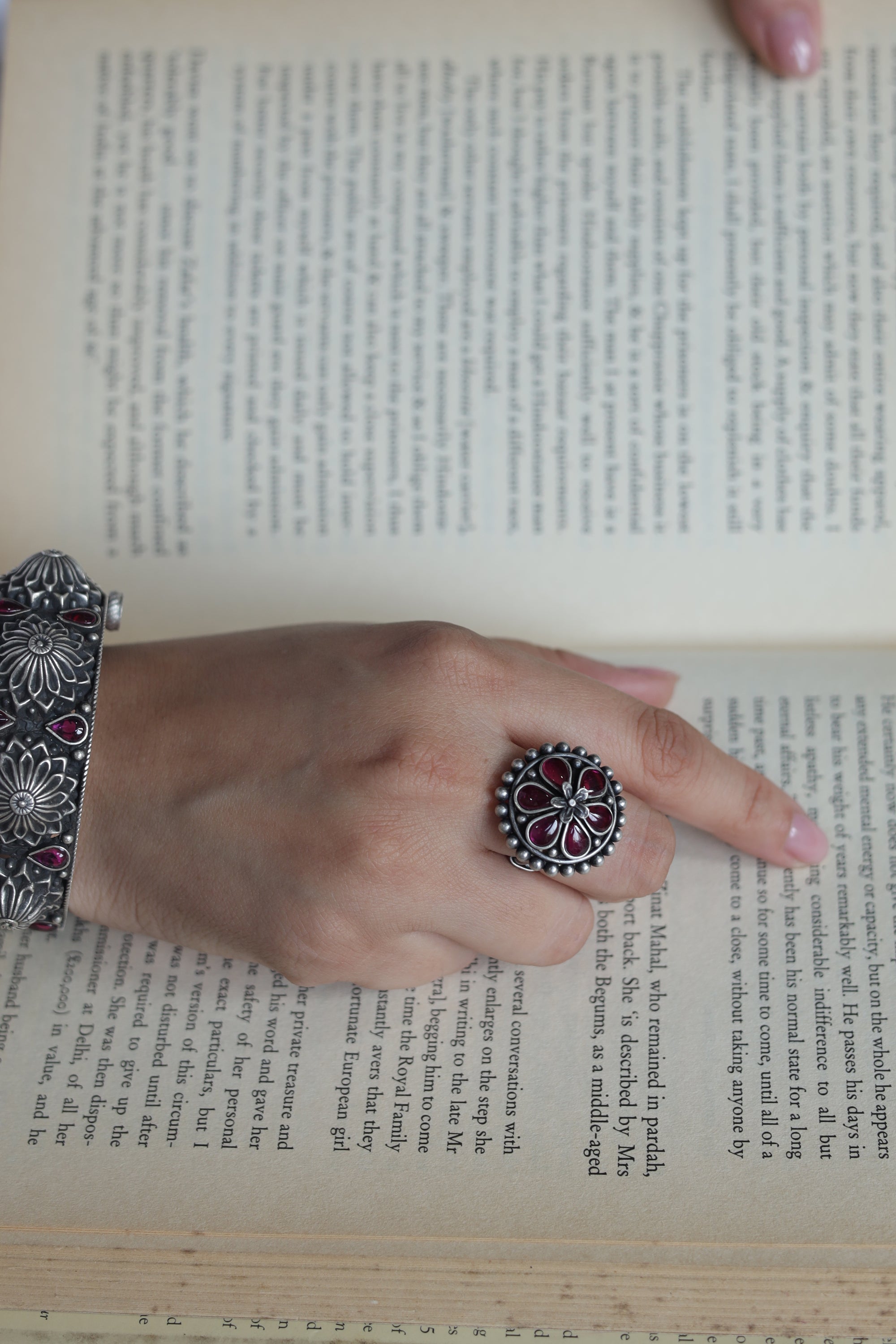Amara Floral Ring with Red Stone