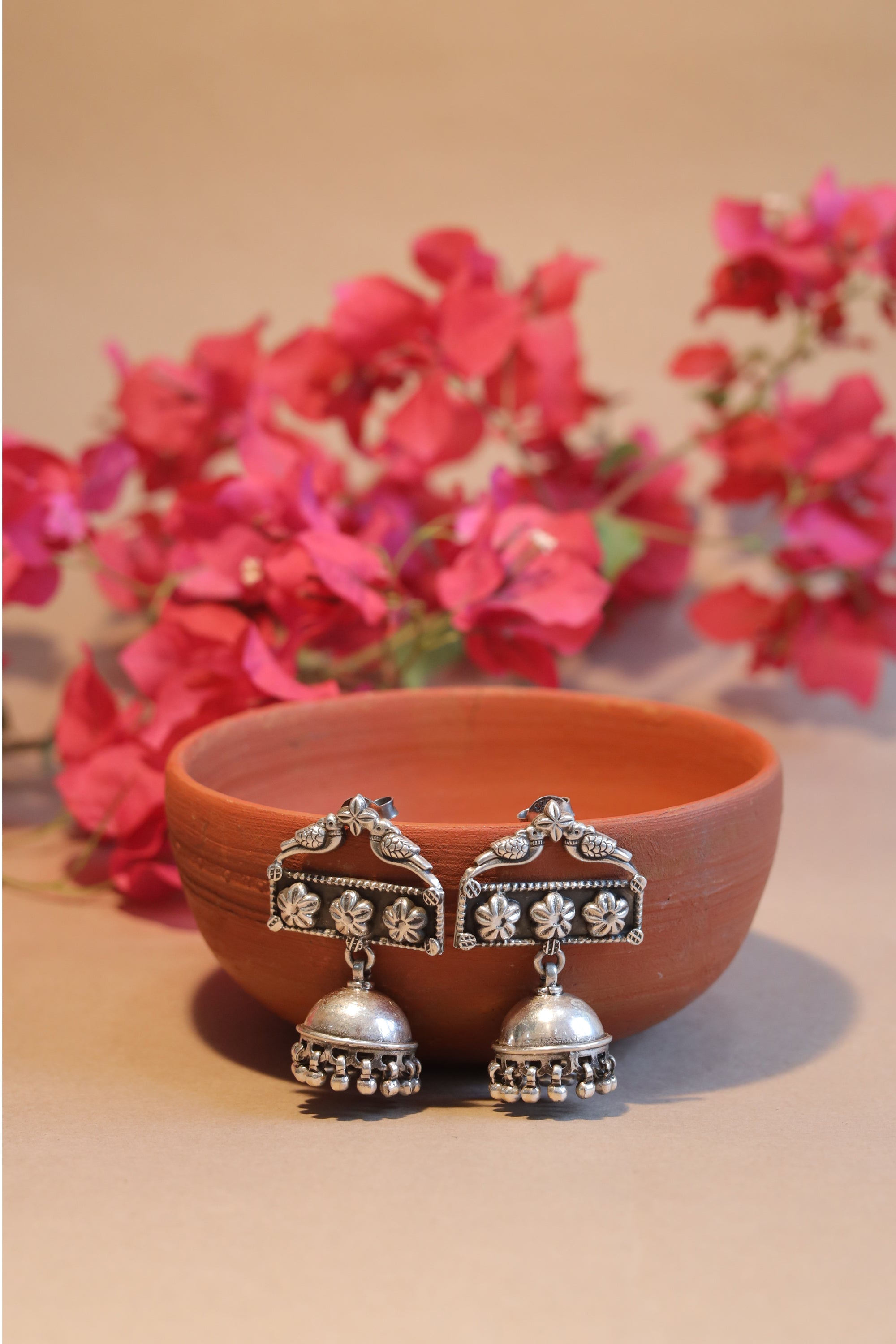 Amara Timeless Jhumki with Birds, Embossed Motifs and Ghungroo