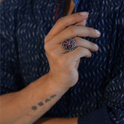 Amara Floral Ring with Red Stone