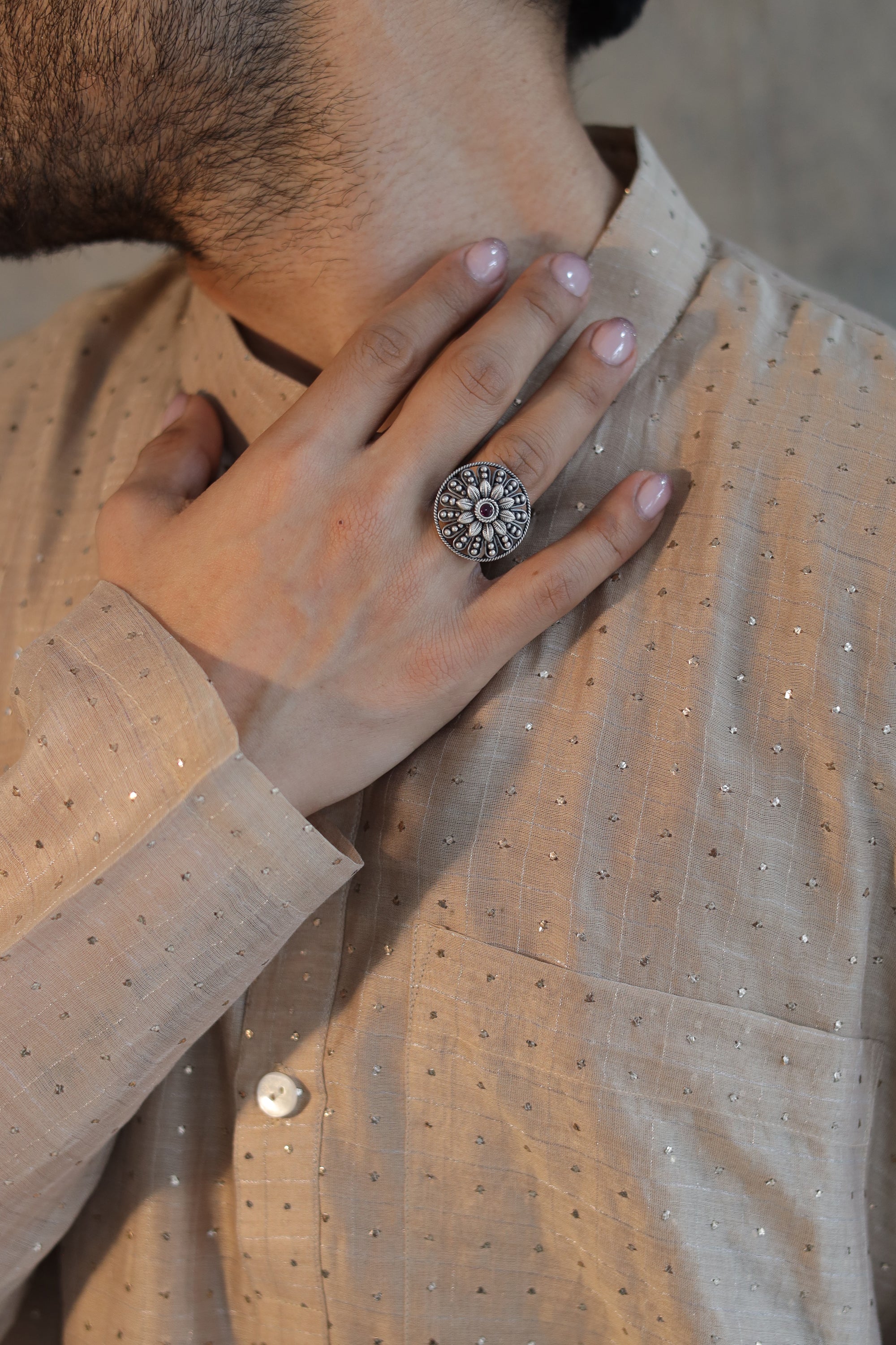 Nayantara Mandala Ring with Red Stone