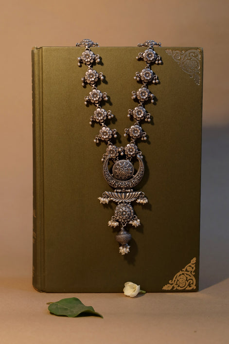 Taaraasya Signature Necklace with Embossed Flowers and Pearls
