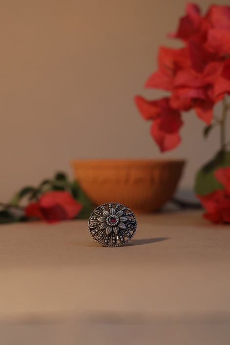 Nayantara Mandala Ring with Red Stone