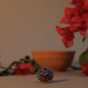 Amara Floral Ring with Red Stone